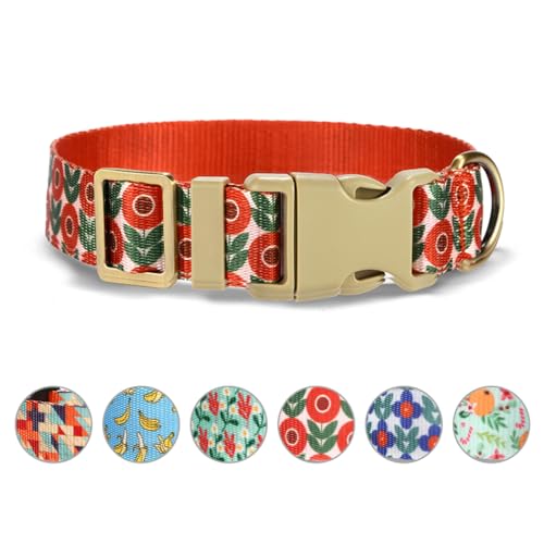 Rychif Hundehalsband, rotes Blumenmuster, niedliches Hundehalsband, verstellbar, weiches Nylon, Haustierhalsband für kleine Welpen, Jungen, Mädchen, Hunde (XS, rote Blumen) von Rychif