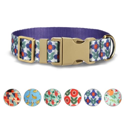 Rychif Hundehalsband, violettes Blumenmuster, niedliches Hundehalsband, verstellbar, weiches Nylon, Haustierhalsband für kleine Welpen, Jungen, Mädchen, Hunde (XS, lila Blumen) von Rychif