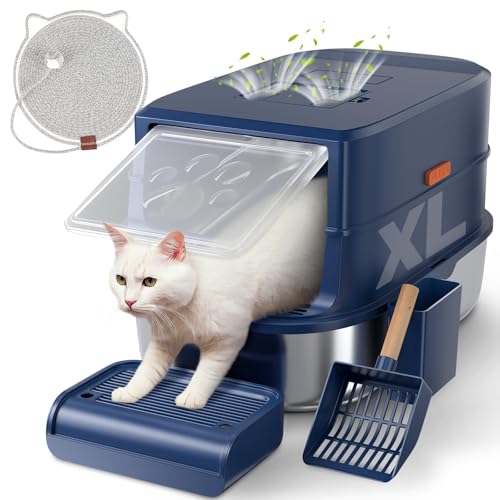 Katzentoilette aus Edelstahl mit Deckel überzogene Katzentoilette, extra große Metalltoilette, leicht zu reinigen für mehrere Katzen, inklusive Kratzunterlage und Katzenkratzmatte, 3-in-1 Geschlossene Katzentoilette aus Edelstahl mit Deckel überzogene Katzentoilette, extra große Metalltoilette, leicht zu reinigen für mehrere Katzen, inklusive Kratzunterlage und Katzenkratzmatte, 3-in-1 Geschlossene von Rykostex