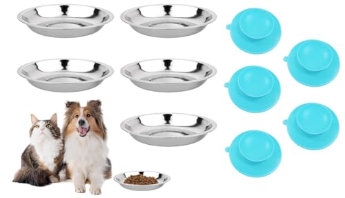 5 Edelstahl Katzennapf Futternapf Katze mit 5 Rutschfesten Gummiböden, 16 cm Durchmesser Futternapf Katze, Futterschale Napf Katze Fressnapf Hundenapf, für Katzen Kleine Hunde von Rylae