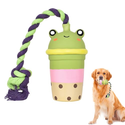 Rylae Kauspielzeug Hund, Latex-Milchteetasse Hundespielzeug mit Seil, Quietschend Hunde Spielzeug, Langlebiges Zahnspielzeug, Welpenspielzeug von Rylae