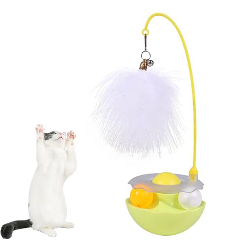 RynoPulse Interaktives Katzenfederspielzeug mit flatternder Feder und Rollball, Haustier-Teaser-Spielzeug, abnehmbarer und montierter Zauberstab, Haustierspielzeug, für Indoor-Katzen (Gelb) von RynoPulse