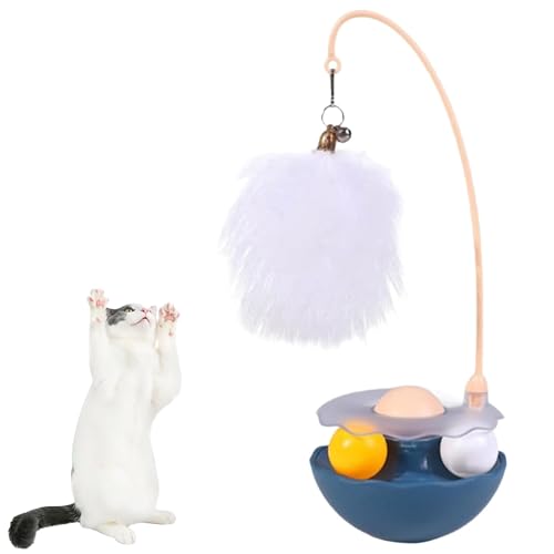 RynoPulse Interaktives Katzenfederspielzeug mit flatternder Feder und Rollball, Haustier-Teaser-Spielzeug, abnehmbarer und montierter Zauberstab, Haustierspielzeug, für Indoor-Katzen (Indigo) von RynoPulse