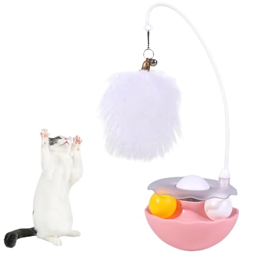 RynoPulse Interaktives Katzenfederspielzeug mit flatternder Feder und Rollball, Haustier-Teaser-Spielzeug, abnehmbarer und montierter Zauberstab, Haustierspielzeug, für Indoor-Katzen (Rosa) von RynoPulse