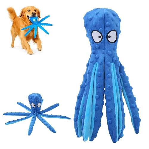 RynoPulse Octopus Hundespielzeug, Eco-Freund-Oktopus-Plüsch, keine Füllung Hundespielzeug, für aggressive Kauer, kleine Rassen, Zahnreinigung & langlebig für Welpen & Erwachsene (Blau) von RynoPulse