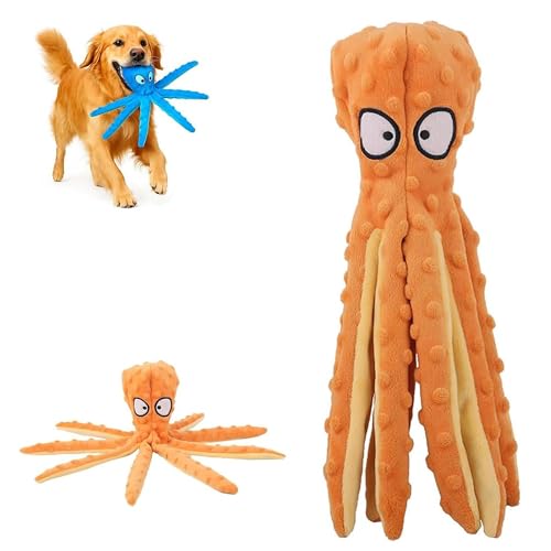 RynoPulse Octopus Hundespielzeug, Eco-Friend Octopus Plüsch, Keine Füllung Hundespielzeug, für aggressive Kauer Kleine Rassen, Zahnreinigung & Langlebig für Welpen & Erwachsene (Orange) von RynoPulse