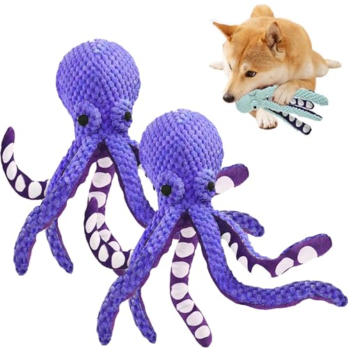 RynoPulse Premium Pet Plush Octopus Hundespielzeug, 2025 New Octopus Hundespielzeug, quietschendes Hundespielzeug, für kleine, mittelgroße und große Welpen, Indoor Outdoor Play (2 Purple) von RynoPulse