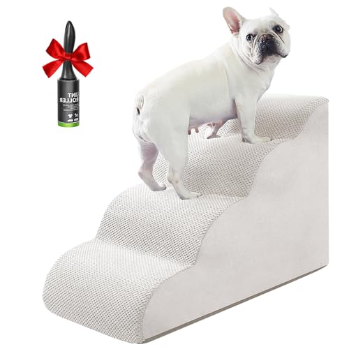 Hundetreppenrampen für kleine/mittelgroße Hunde bis zu Betten und Couch bis zu 61 cm, 4-stufige Hundetreppe mit stabilem hochdichtem Schaumstoff, Haustiertreppe mit rutschfester Unterseite für Welpen von Ryoizen