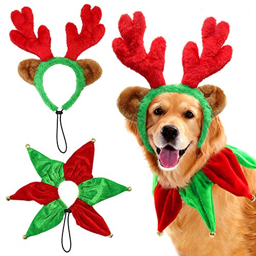 RYPET Weihnachtskostüme für große Hunde – Weihnachten Rentiergeweih Stirnband und Glockenhalsband Haustierkostüm für mittelgroße und große Hunde von Rypet