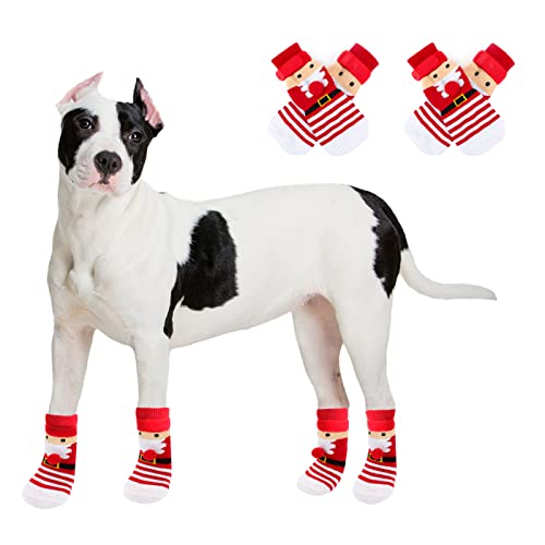 Rypet 2 Paar Weihnachtssocken für Hunde, rutschfeste Hundesocken mit verstellbaren Riemen, Traktionskontrolle für Innen- und Hartholzboden, Haustierpfotenschutz für kleine, mittelgroße und große Hunde von Rypet