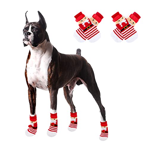 Rypet 2 Paar Weihnachtssocken für Hunde, rutschfeste Hundesocken mit verstellbaren Riemen, Traktionskontrolle für Innen- und Hartholzboden, Haustierpfotenschutz für kleine, mittelgroße und große Hunde von Rypet