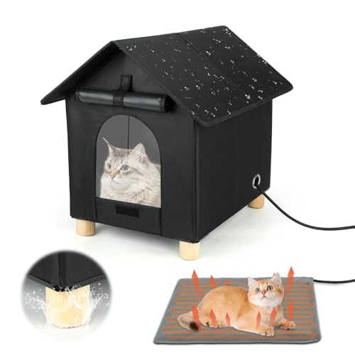 Rypet Beheizte Katzenhäuser für Katzen im Freien im Winter Wasserdicht, Erhöhtes beheiztes Outdoor-Katzenhaus Isoliert Außen Wildkatzenhaus Unterschlupf mit Fluchttür für Katzen oder Wildkatze, Klein Rypet Beheizte Katzenhäuser für Katzen im Freien im Winter Wasserdicht, Erhöhtes beheiztes Outdoor-Katzenhaus Isoliert Außen Wildkatzenhaus Unterschlupf mit Fluchttür für Katzen oder Wildkatze, Klein von Rypet