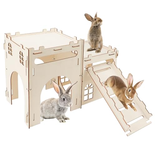 Rypet Großes Kaninchenschloss aus Holz, stabiles Hasenschloss mit Treppe, abnehmbares Kaninchenversteck atmungsaktiv, Kleintier-Spielhaus für Kaninchen, Hamster, Meerschweinchen, Chinchilla, Frettchen Rypet Großes Kaninchenschloss aus Holz, stabiles Hasenschloss mit Treppe, abnehmbares Kaninchenversteck atmungsaktiv, Kleintier-Spielhaus für Kaninchen, Hamster, Meerschweinchen, Chinchilla, Frettchen von Rypet