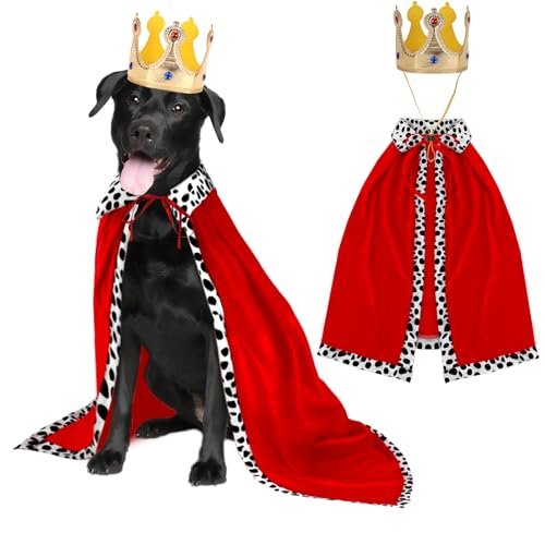 Rypet Halloween Hundekönig Kostüm, Hund Halloween Kostüme Set mit Umhang und Krone, Hunde König Umhang für große und mittelgroße Hunde, Haustier Outfit für Halloween Party König Königin Prinz und von Rypet
