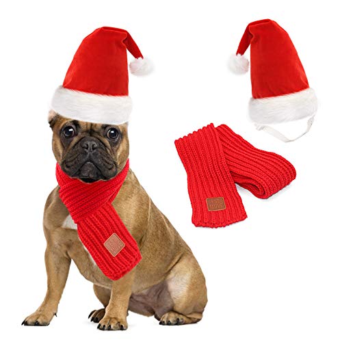 Rypet Hund Weihnachtsmann Mütze und Schal - Weihnachten Hund Kostüme Haustier Weihnachten Hund Schal für kleine bis mittelgroße Hunde und Katzen von Rypet
