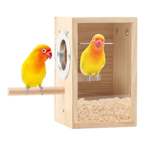 Rypet transparenter Nistkasten aus Holz mit Sitzstange für Wellensittiche, Finken, Kanarien & mehr. Ideal für Brut & Beobachtung im Käfig. Größe S. von Rypet
