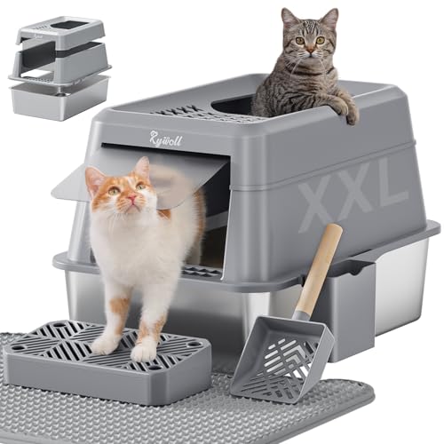 Rywell Edelstahl Katzenklo mit Deckel XXL, inklusive Doppelschicht Matte und Katzenklo Schaufel, Große Metallkatzentoilette geschlossene Rywell Edelstahl Katzenklo mit Deckel XXL, inklusive Doppelschicht Matte und Katzenklo Schaufel, Große Metallkatzentoilette geschlossene von Rywell