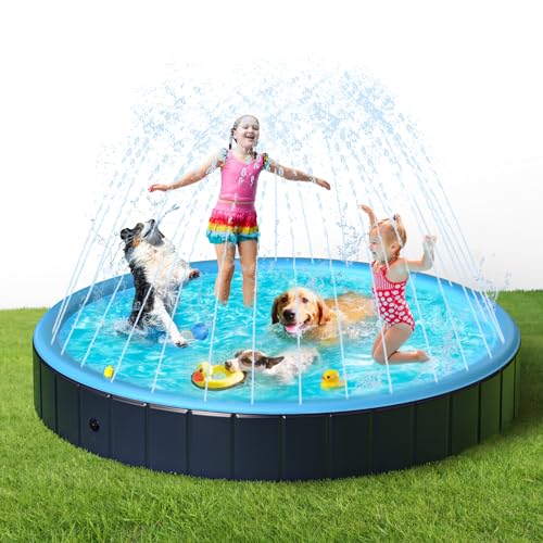Rywell Hundepool für Große Hunde - Faltbare Schwimmbecken mit Sprinkler, PVC langlebig Planschbecken für Hunde, Sicher & Umweltfreundlich Hundebadewanne - L (160cm) von Rywell