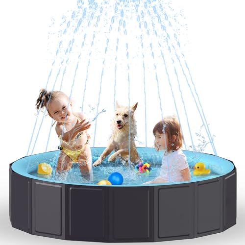 Rywell Hundepool für Große Hunde - Faltbare Schwimmbecken mit Sprinkler, PVC langlebig Planschbecken für Hunde, Sicher & Umweltfreundlich Hundebadewanne - L (160cm) von Rywell