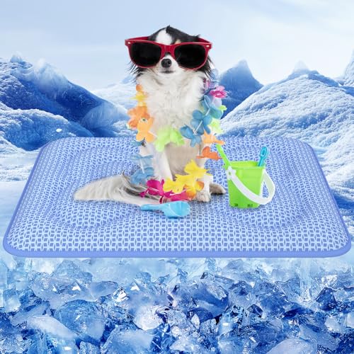 Rywell Entfärbung Kühlmatte für Hunde - Wasserdicht Waschbar selbstkühlend Hundematte Bett mit Arc-Chill & PCM Tech - Extra dick rutschfest Tragbar Geruchlos Hund Kühldecke für Haustiere Sommer - M von Rywell