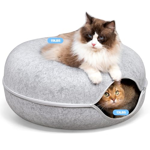 Rzoooot Katzen-Donut-Katzentunnelbett, Peekaboo Katzenhöhle für Indoor-Katzen, kratzfestes Katzenspielzeug für mittelgroße große Katzen bis zu 13,6 kg von Rzoooot