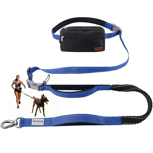 S-ETOVUS Hundeleine mit Reißverschluss, Doppelgriff, reflektierend, Bungee-Taillenleine für Spaziergänge, Training und Wandern für kleine, mittelgroße und große Hunde, Blau von S-ETOVUS