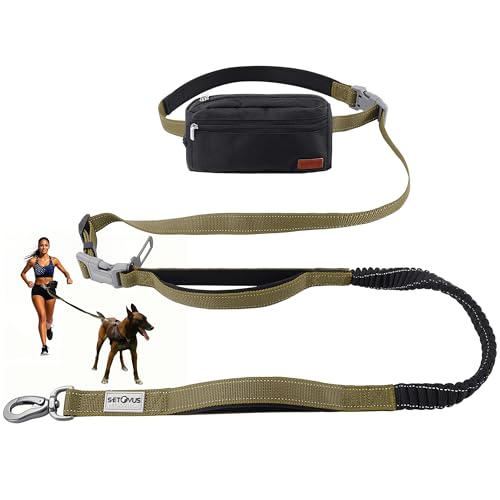 S-ETOVUS Hundeleine mit Reißverschluss, Doppelgriff, reflektierend, Bungee-Taillenleine für Spaziergänge, Training und Wandern für kleine, mittelgroße und große Hunde, Gelb von S-ETOVUS
