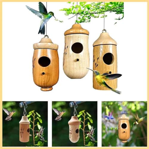 Kolibri-Haus zum Aufhängen im Freien, Kolibri-Geschenknest aus Holz mit Hanfseilen, Gartengeschenke, Kolibri-Häuser, Heimdekoration von S-JIANG