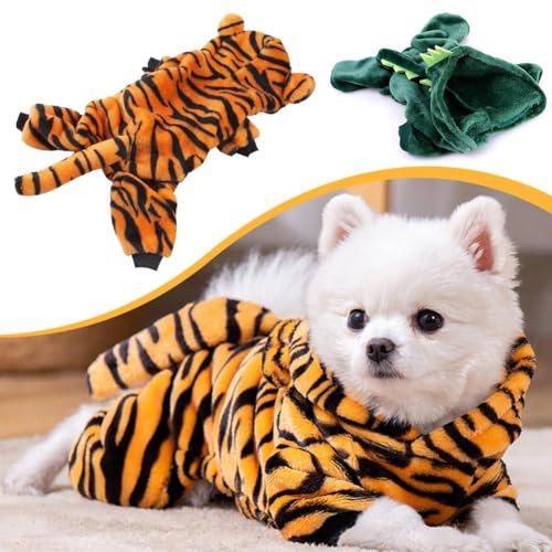 S-JIANG Lustiges Hunde-Tiger-/Dinosaurier-Kostüm, Haustier-Kostüm, Halloween, Weihnachten, Cosplay, Kleid, kleines Haustier, Katze, Tiger, Tier-Kostüm, Fleece-Hoodie, warme Outfits von S-JIANG