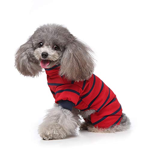 Hundekostüm, vierbeinige Kleidung, Rollkragen-Farbe, für drinnen und draußen, gestreiftes Hemd, weicher Schlafanzug, Frühlingssommer-Haustierbluse, Größe L, Rot von S-Lifeeling
