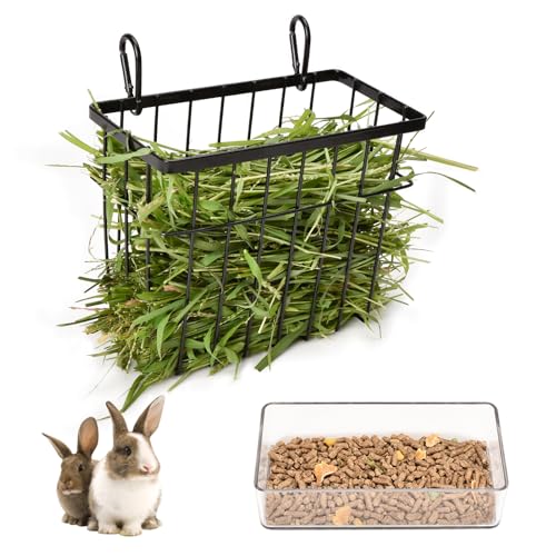SANGLE SOPFFY Kaninchen-Futterspender und Hasen-Futterschale mit Heuraufe für Meerschweinchen, Chinchillas, Holland Lop Bunny – Haustier-Heuspender und multifunktionaler Pellet-Futterschale von S SANGLE SOPFFY