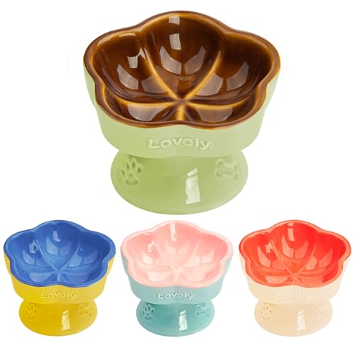 S&Q's CERAMICS Erhöhter Katzennapf, erhöhter Katzennapf für Futter und Wasser, Keramik-Katzennapf, Anti-Erbrochenes und Schnurrhaar, mikrowellen- und spülmaschinenfest (Braun, 14,7 cm) von S&Q'S CERAMICS