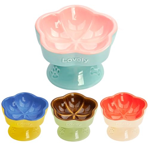 S&Q's CERAMICS Erhöhter Katzennapf, erhöhter Katzennapf für Futter und Wasser, Keramik-Katzennapf, Anti-Erbrochenes und Schnurrhaar, mikrowellen- und spülmaschinenfest (Rosa, 14,7 cm) von S&Q'S CERAMICS