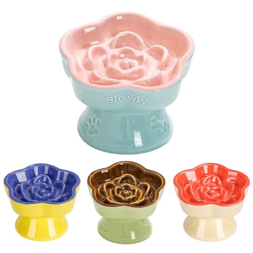 S&Q's Ceramics Erhöhter Futternapf für langsames Fressen, Keramik, erhöhter Katzenfutterschüssel für kleine Hunde, langsamer Futternapf, Blumenform, langsamer Futternapf für Trocken- und Nassfutter S&Q's Ceramics Erhöhter Futternapf für langsames Fressen, Keramik, erhöhter Katzenfutterschüssel für kleine Hunde, langsamer Futternapf, Blumenform, langsamer Futternapf für Trocken- und Nassfutter von S&Q'S CERAMICS