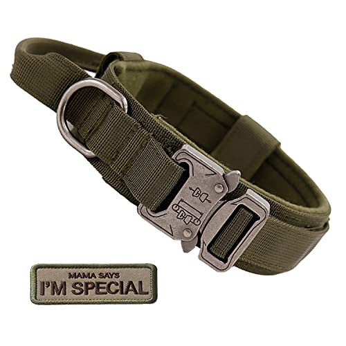 S.Lux Tactical Hundehalsband mit Griff, einstellbare Ausbildung militärische Hundehalsbänder Schnellverschluss Heavy Duty Metallschnalle für mittlere große Hunde (Armeegrün, XL) von S.Lux