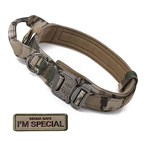 S.Lux Tactical Hundehalsband mit Griff, einstellbare Ausbildung militärische Hundehalsbänder Schnellverschluss Heavy Duty Metallschnalle für mittlere große Hunde (Camouflage, XL) von S.Lux