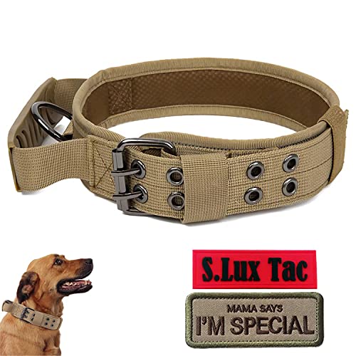 S.Lux Taktisches Halsband Militärisches Nylon Reflektierendes Hundehalsband Heavy Duty Halsband mit Griff Fünf Gänge Verstellbares Trainingshalsband für mittelgroße Hunde (Braun, XL) von S.Lux