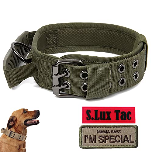 S.Lux Taktisches Halsband Militärisches Nylon Reflektierendes Hundehalsband Heavy Duty Halsband mit Griff Fünf Gänge Verstellbares Trainingshalsband für mittelgroße Hunde (Grün, M) von S.Lux
