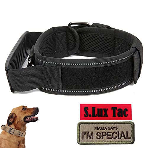 S.Lux Taktisches Halsband Militärisches Nylon Reflektierendes Hundehalsband Heavy Duty Halsband mit Griff Fünf Gänge Verstellbares Trainingshalsband für mittelgroße Hunde (Schwarz, XL) von S.Lux