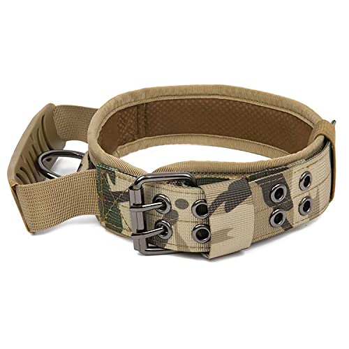 S.Lux Taktisches Halsband Militärisches Nylon Reflektierendes Hundehalsband Heavy Duty Halsband mit Griff Fünf Gänge Verstellbares Trainingshalsband für mittelgroße Hunde (Tarnung, XL) von S.Lux