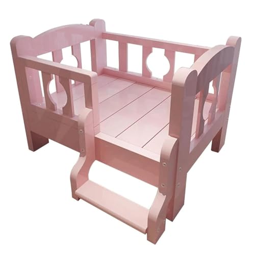Hundebetten Hölzerner Hundebettrahmen, rosa, erhöhtes, kühlendes Haustierbett mit Geländer und erhöhter Treppe, Haustier-Lounge-Stufen, Hundehütte Robuste Struktur Hundebetten Hölzerner Hundebettrahmen, rosa, erhöhtes, kühlendes Haustierbett mit Geländer und erhöhter Treppe, Haustier-Lounge-Stufen, Hundehütte Robuste Struktur von SAAKO