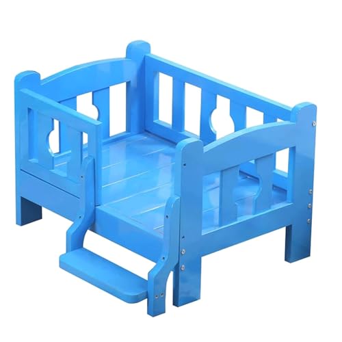 Hundebetten Hölzernes Hundebettgestell, erhöhtes Hundebett, blaues, erhöhtes, kühlendes Haustierbett mit Bettgitter und Stufen-Hundehütte Robuste Struktur Hundebetten Hölzernes Hundebettgestell, erhöhtes Hundebett, blaues, erhöhtes, kühlendes Haustierbett mit Bettgitter und Stufen-Hundehütte Robuste Struktur von SAAKO