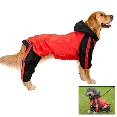 Regenmantel für Hunde, Hunde Regenmantel Regenjacke, wasserdichte Hunderegenjacke, Warnweste für Hunde, Regenschutz für große mittelgroße kleine Welpenhunde-XS-Rot von SABAN