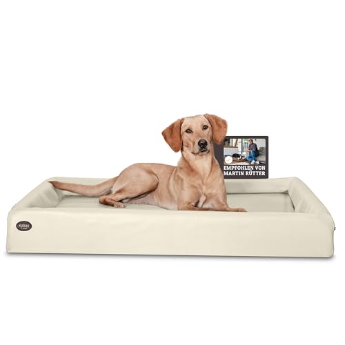 SABRO KUDDE Orthopädisches Hundebett – Martin Rütter – Hochwertiges Kunstleder – Waschbar & Wasserabweisend – Ergonomisch – Premium Haustierzubehör für Mittelgrosse, Grosse Hunde L in Creme von SABRO