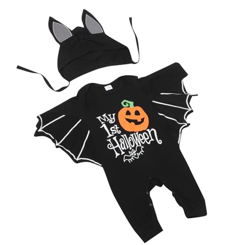 SAFIGLE 1 Satz Halloween Romper mit Fledermausärmeln für Neugeborene Süßes Outfit mit Hut Atmungsaktiv und Komfortabel für Feiern und Karneval von SAFIGLE