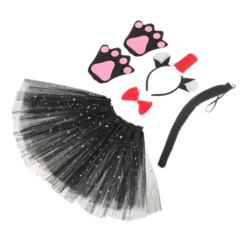 SAFIGLE Katzenkostüm Set für Mädchen Kopfband mit Katzenohren Fliege Tutu Rock und Handschuhen für Cosplay Karneval Halloween und Partys von SAFIGLE