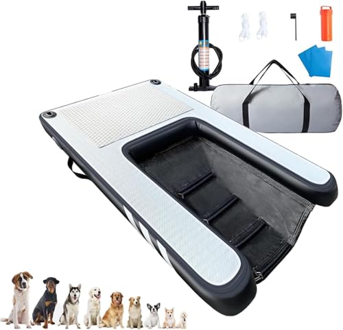 Deckschwimmkissen Hund Boot Rampe für Pool Boat Dock Beach, Aufblasbare Pool Float Plattform für Hunde bis 60 kg, Hunde Floss Wasser schwimmende Rampe, mit Eva Rutschschutz Pad(Black) von SAFWELAU