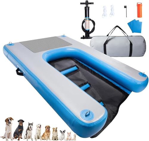 Deckschwimmkissen Hund Boot Rampe für Pool Boat Dock Beach, Aufblasbare Pool Float Plattform für Hunde bis 60 kg, Hunde Floss Wasser schwimmende Rampe, mit Eva Rutschschutz Pad(Blue) von SAFWELAU