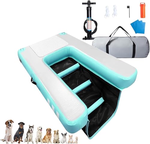 Deckschwimmkissen Hund Boot Rampe für Pool Boat Dock Beach, Aufblasbare Pool Float Plattform für Hunde bis 60 kg, Hunde Floss Wasser schwimmende Rampe, mit Eva Rutschschutz Pad(Green) von SAFWELAU