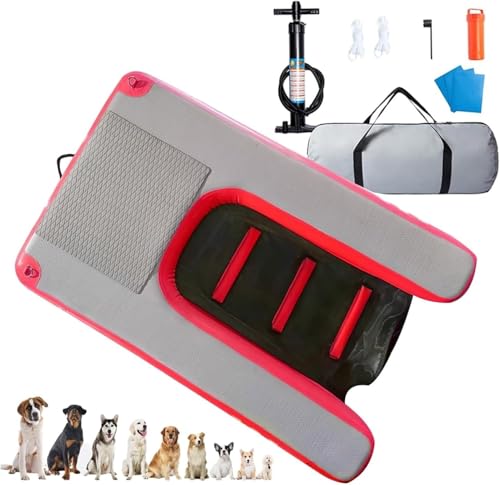 Deckschwimmkissen Hund Boot Rampe für Pool Boat Dock Beach, Aufblasbare Pool Float Plattform für Hunde bis 60 kg, Hunde Floss Wasser schwimmende Rampe, mit Eva Rutschschutz Pad(Red) von SAFWELAU